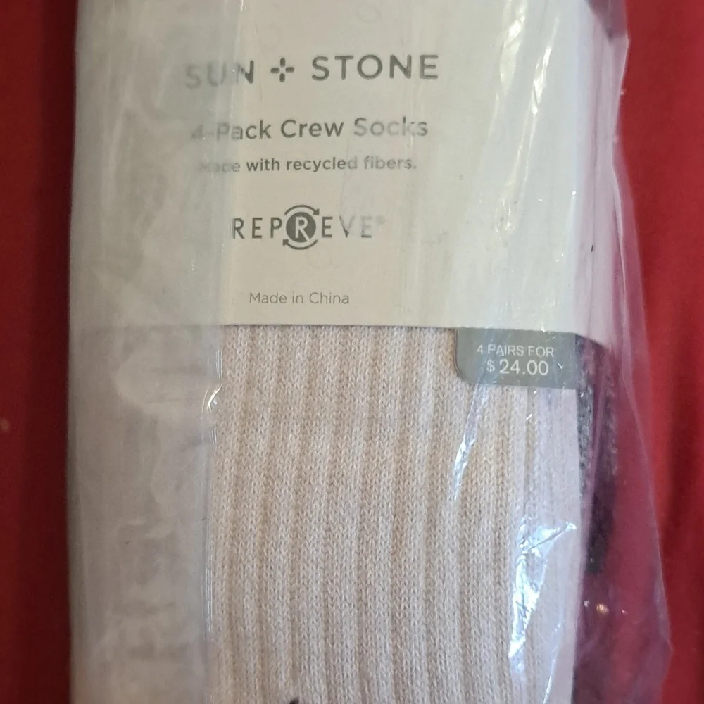 4-pack Sun + Stone Mens Double Stripe Crew Socks Size 7-12 NEW